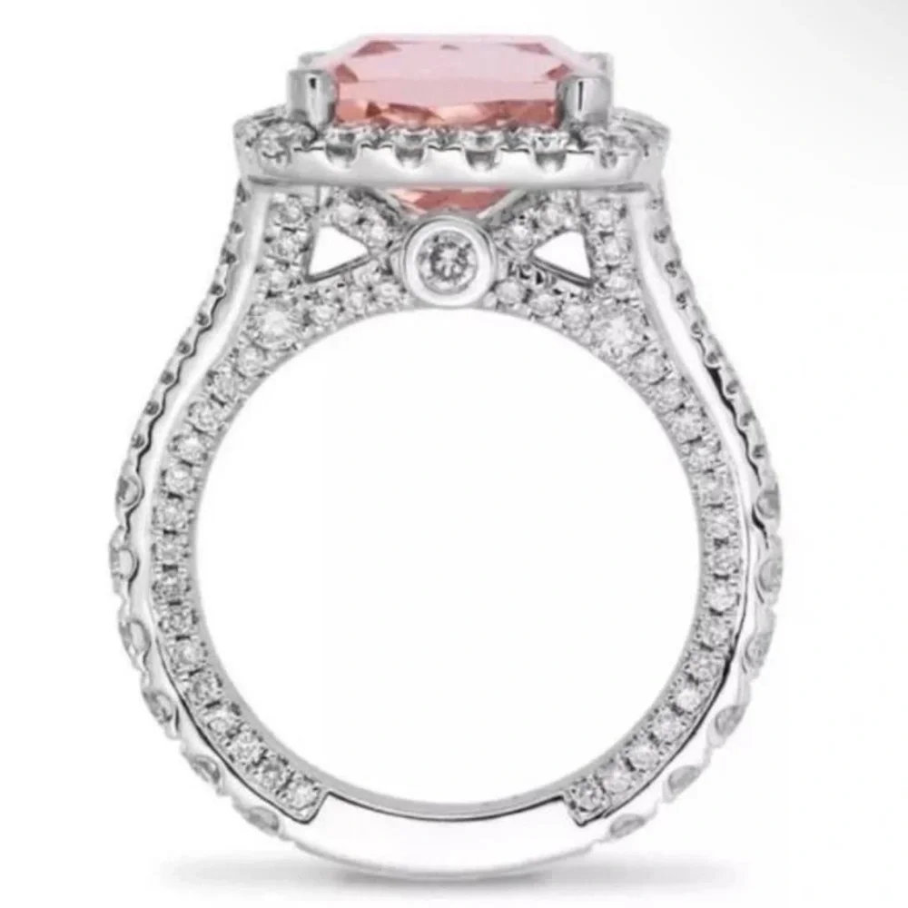NEW 5 Carat Pink Topaz Diamond Halo Engagement Ring - Picture 2 of 3